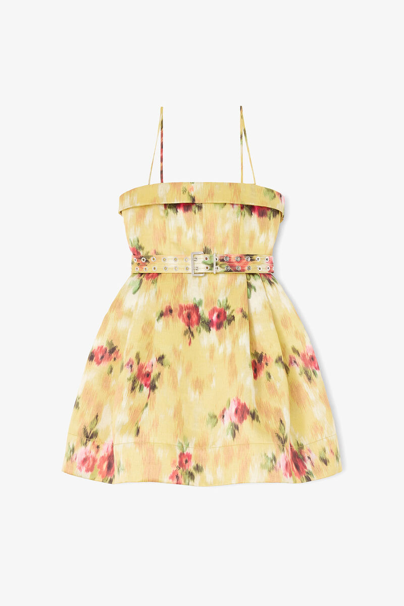 Dress in Yellow Printed Satin