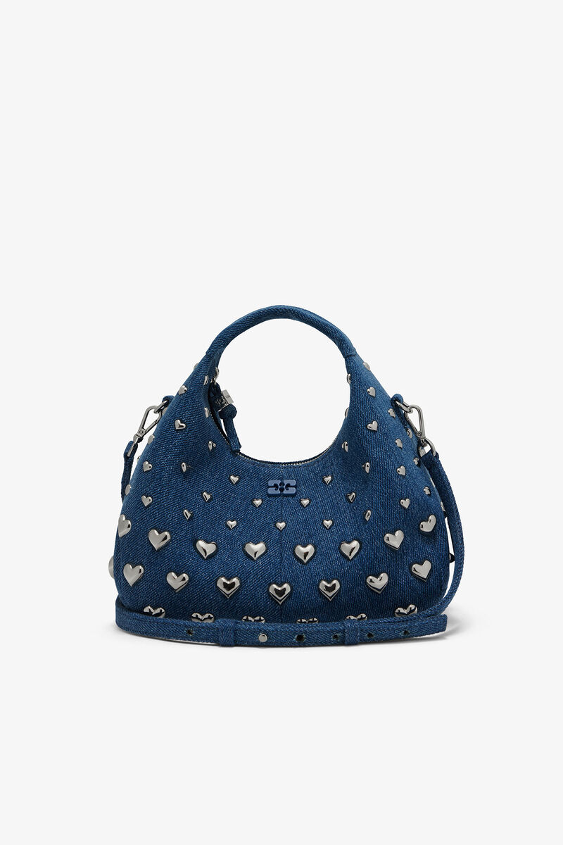 Denim Stud Mini Hobo Bag